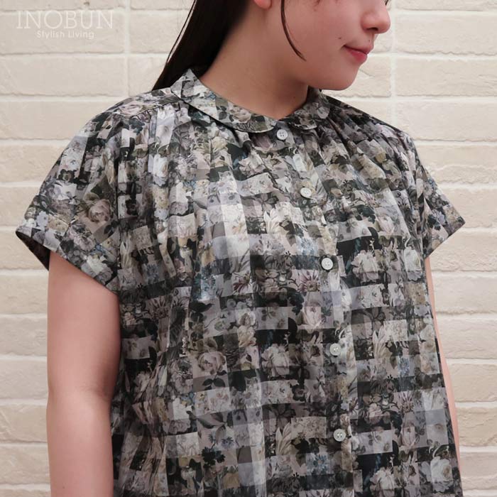 乐天商城 - イノブン別注 Vent d'ouest リバティ コンパクト衿 ギャザーブラウス Archive Gingham アーカイブ・ギンガム LIBERTY ヴァンドウェスト
