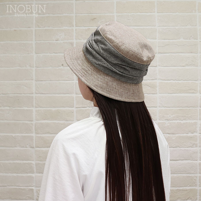 Rakuten - クリップ付き ギャザーバケット ハット リボンダークグレー 帽子 UVケア 折りたためる