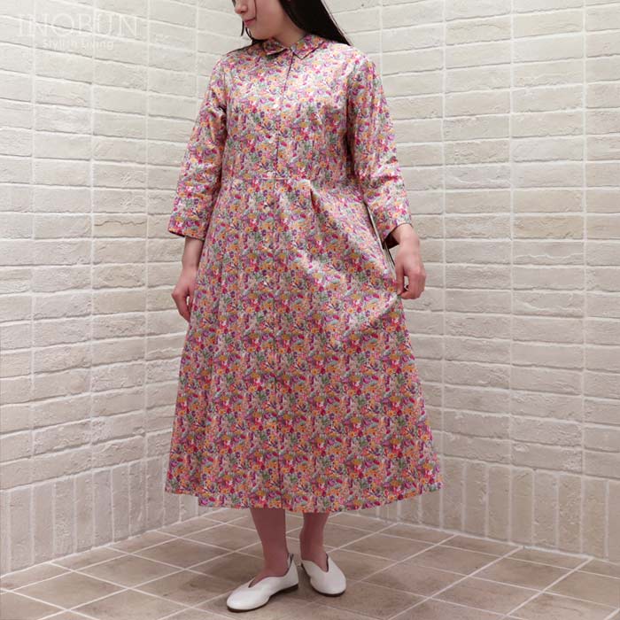 Rakuten - J.Sloane リバティ レギュラーカラーウエスト切り替えワンピース Diane/CE/124 ダイアン 7分袖 Mサイズ LIBERTY ジェイスローアン