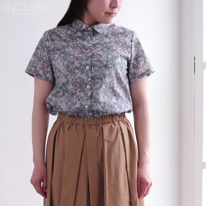 樂天商城 - Parkes リバティ 角衿レギュラーシャツ ブラウス Little Eden/26BU リトル・エデン 半袖 Mサイズ LIBERTY パークス