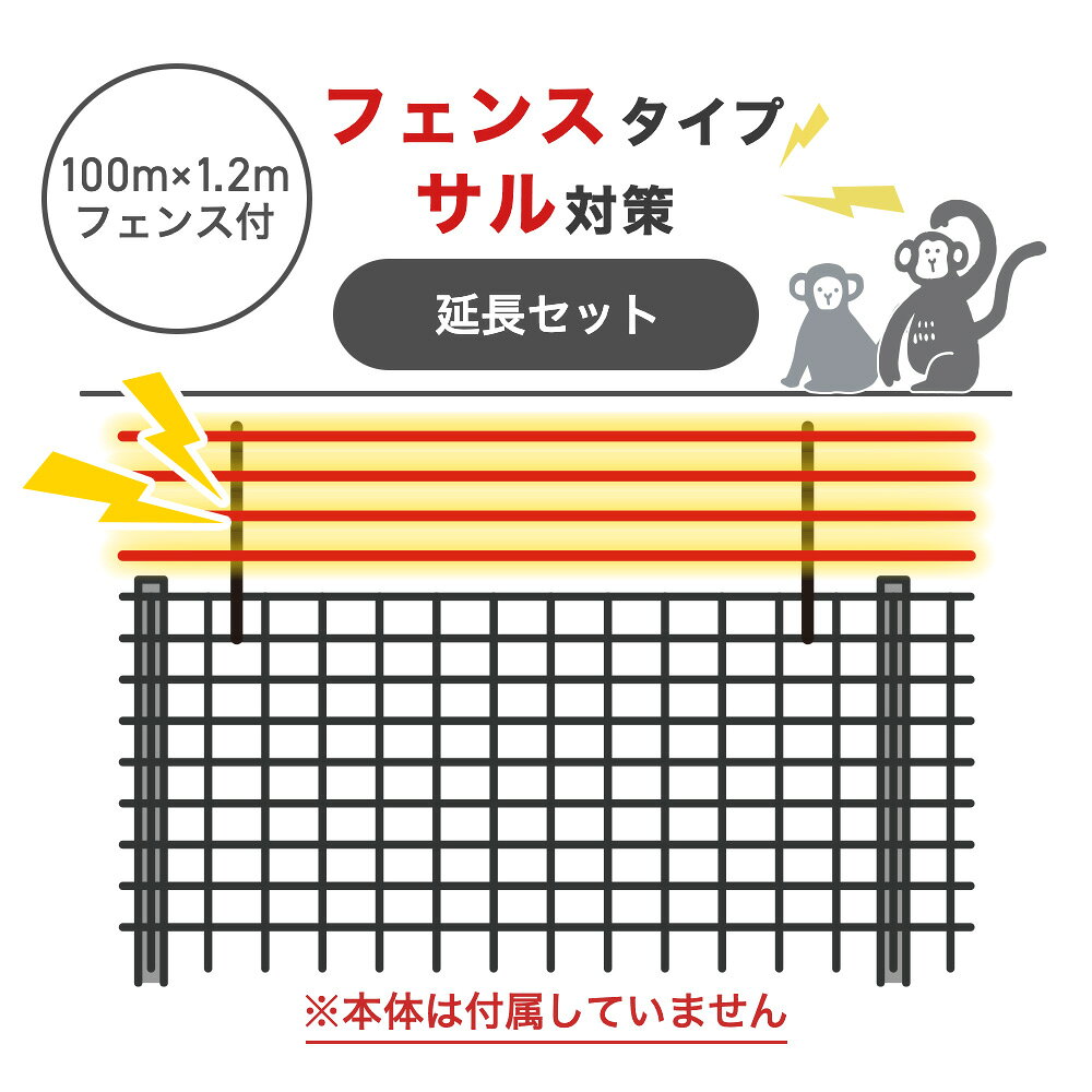 【100m延長セット・フェンス付】電気柵 サル対策