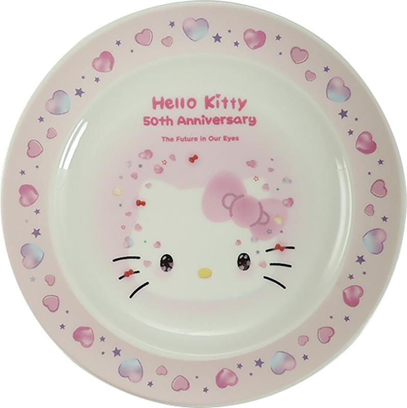 乐天商城 - サンリオ キャラクターズ(sanrio) 皿 プレート 直径20cm ハローキティ 50周年 アニバーサリー 皿立て付き 日本製 山加商店 hk151-330