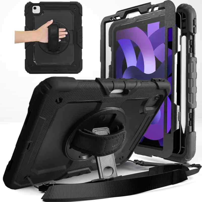 MS factory iPad ケース 耐衝撃 保護フィルム付き ペン収納 360°回転スタンド ショルダー&ハンドストラップ付き for iPad 11 10 iPad 10.2 9.7 iPad Air 11 13