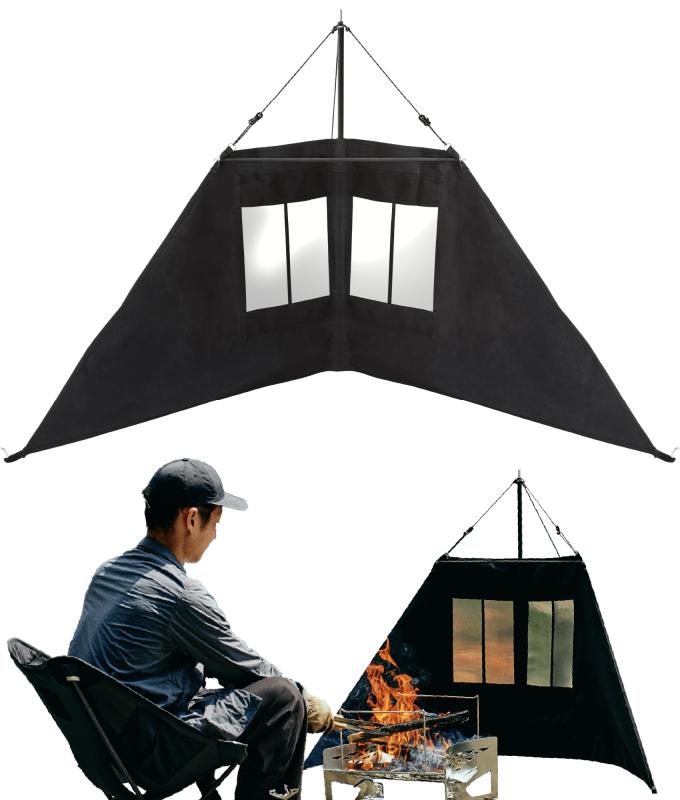 TOKYO CRAFTS ヒートリフレクター 風防 軽量 帆布×金属 2WAY オールシーズン ワイド 高い暖房効果 プライバシー保護 焚き火 ウインドスクリーン ブラック 風よけ コンパクト ティピー型 キャン
