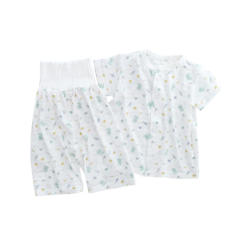 ベビー服 パジャマ夏服薄手綿腹巻上下2点セット前開き半袖女の子男の子子供服メッシュ総柄プレゼント