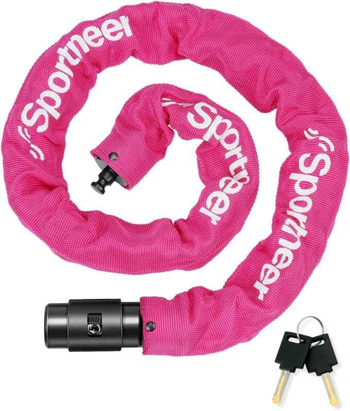 Sportneer 自転車 鍵 チェーンロック 極太 8mm 鍵タイプ 自転車ロック バイクロック 電動自動車ロック 防犯ケーブル 多用途ロック 100cm120cm 黒 盗難防止 鍵2本付き 日本語取扱説明書付き 2