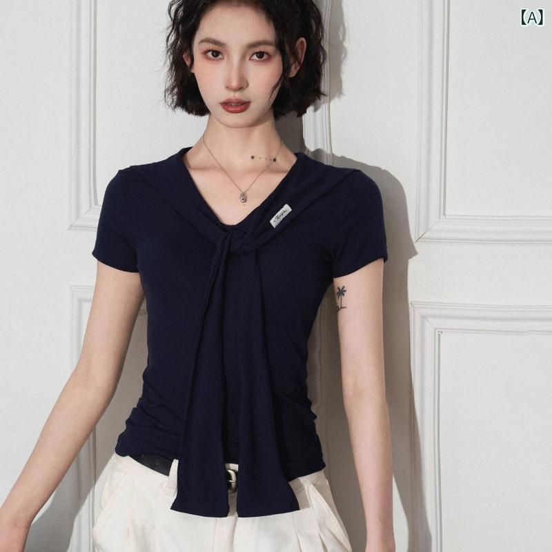 Tシャツ レディース 半袖 トップス カットソー Vネック 正肩 ショール付き 切り替え デザイン スリム フィット 細見え 着痩せ エレガント きれいめ カジュアル おしゃれ かわいい 春夏 inokoya-10280168 ブリッジアップ サンプル画像2