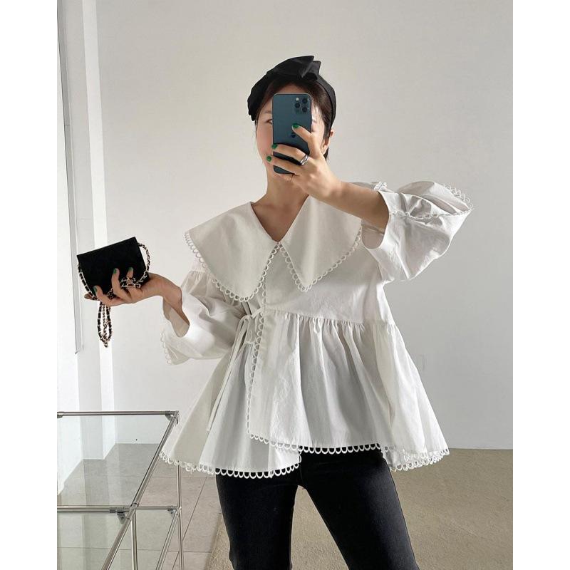 ・カテゴリ: 衬衫・スタイル: 甜美风・柄: 纯色・袖丈: 长袖・袖型: 泡泡袖・ネックライン: 翻领・サイズ展開: 均码