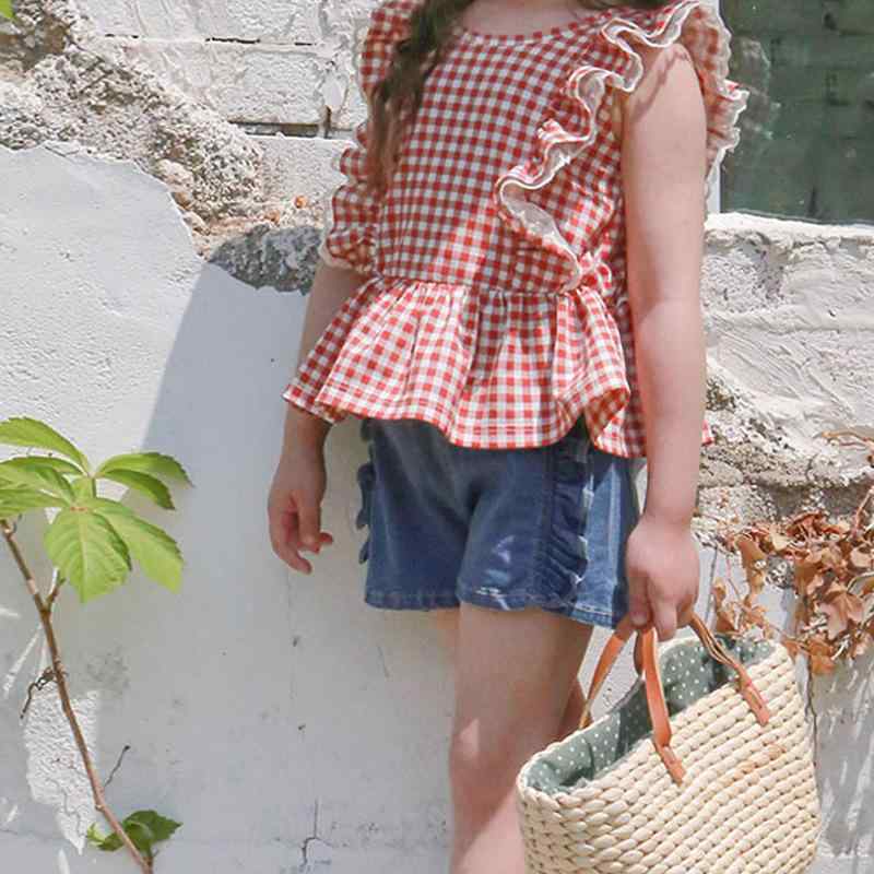 子供服 デニム ショートパンツ 女の子 裾フリル 浅い色 濃い色