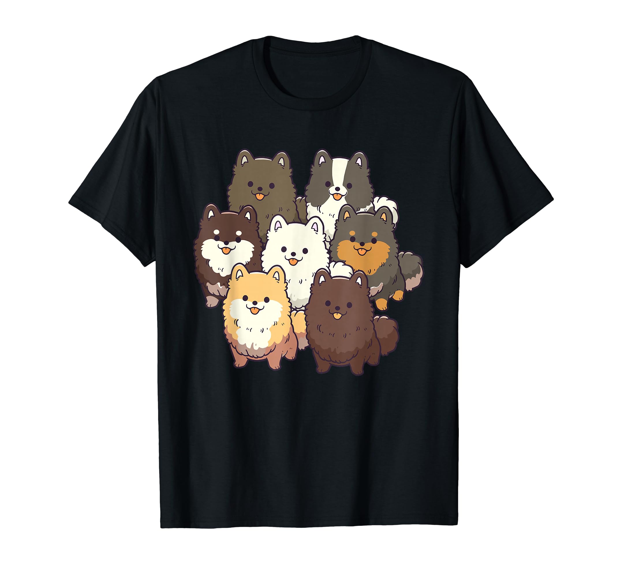 ポメラニアン ドッグ グループ かわいい ペット ブラック ホワイト チョコレート ポンポン Tシャツ