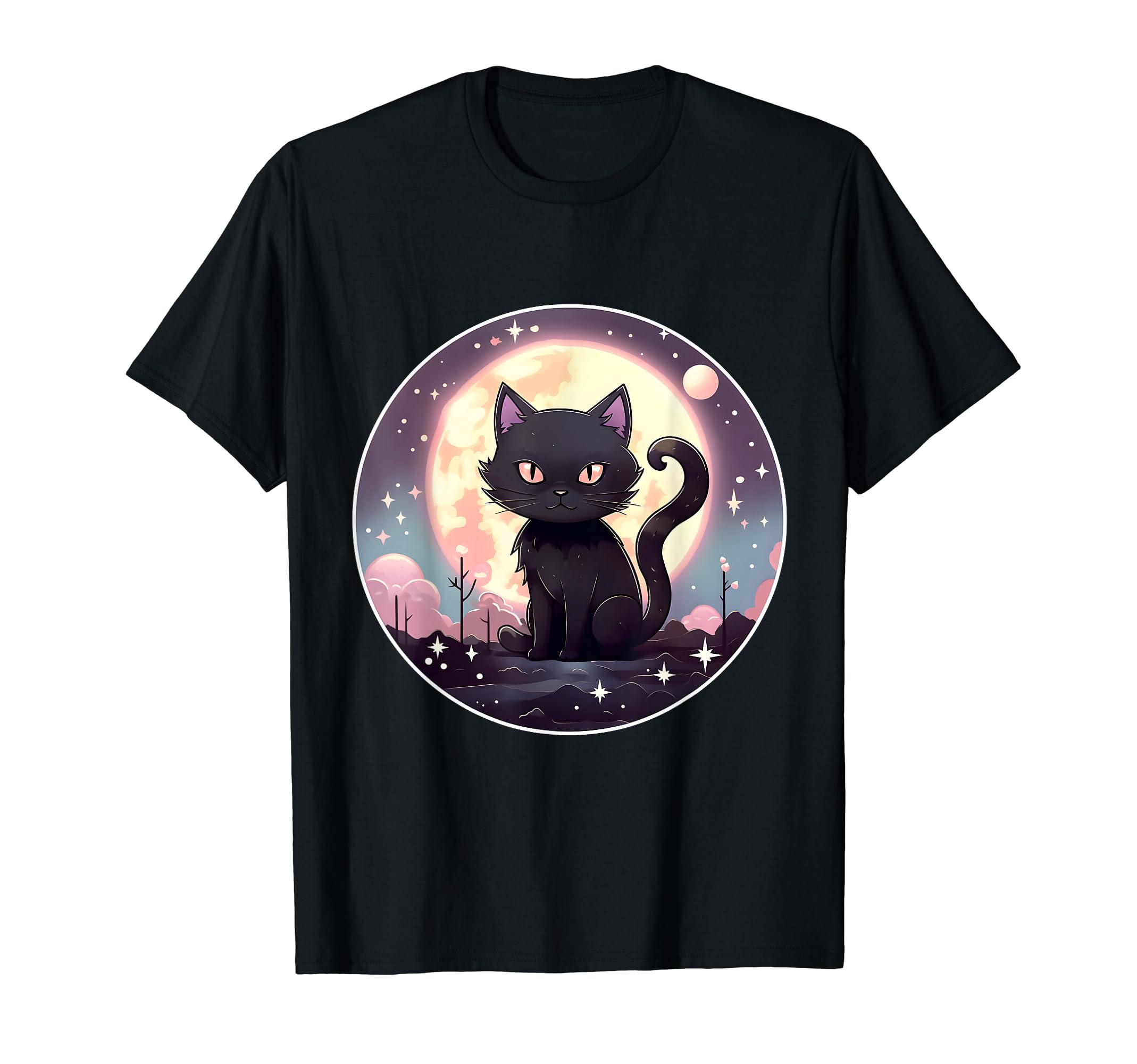 パステルゴスアニメーション猫神秘的な空の魔女 Tシャツ