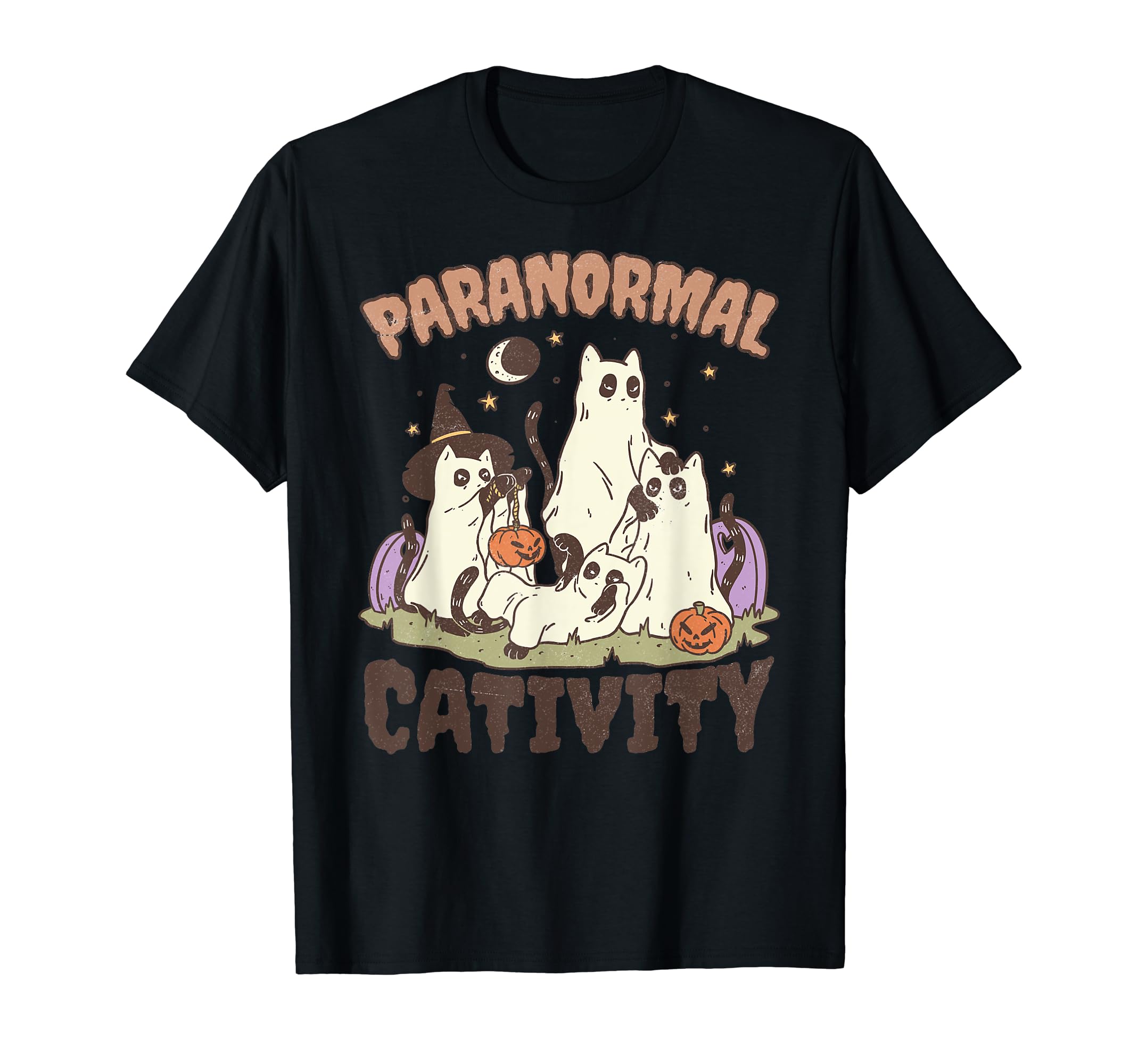 超常現象 かわいい レトロ ハロウィン 黒猫 幽霊 Tシャツ