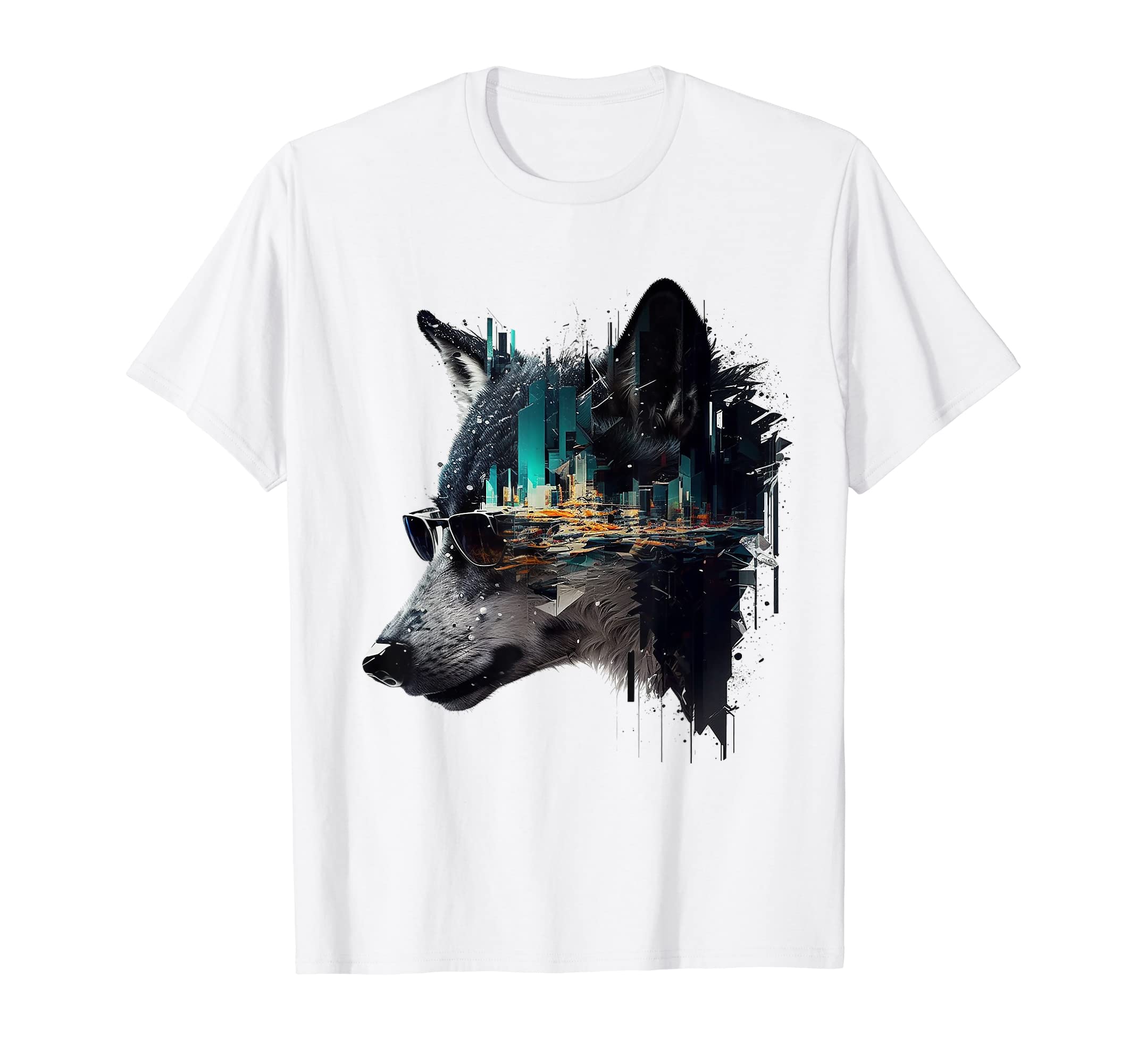 Wolf Art City サングラス 動物 オオカミ Tシャツ