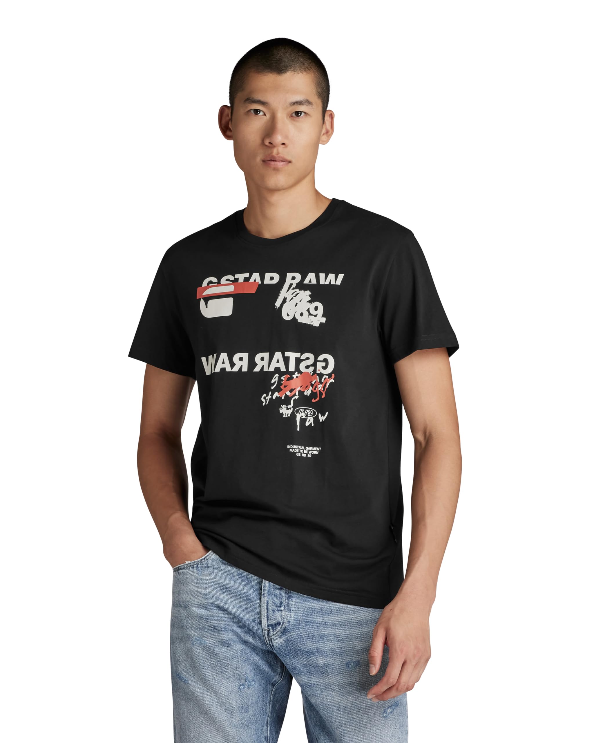 [ジースターロゥ] Tシャツ メンズ 半袖 レギュラーフィット ブラック Mirror gr r t D24701-336-6484-S