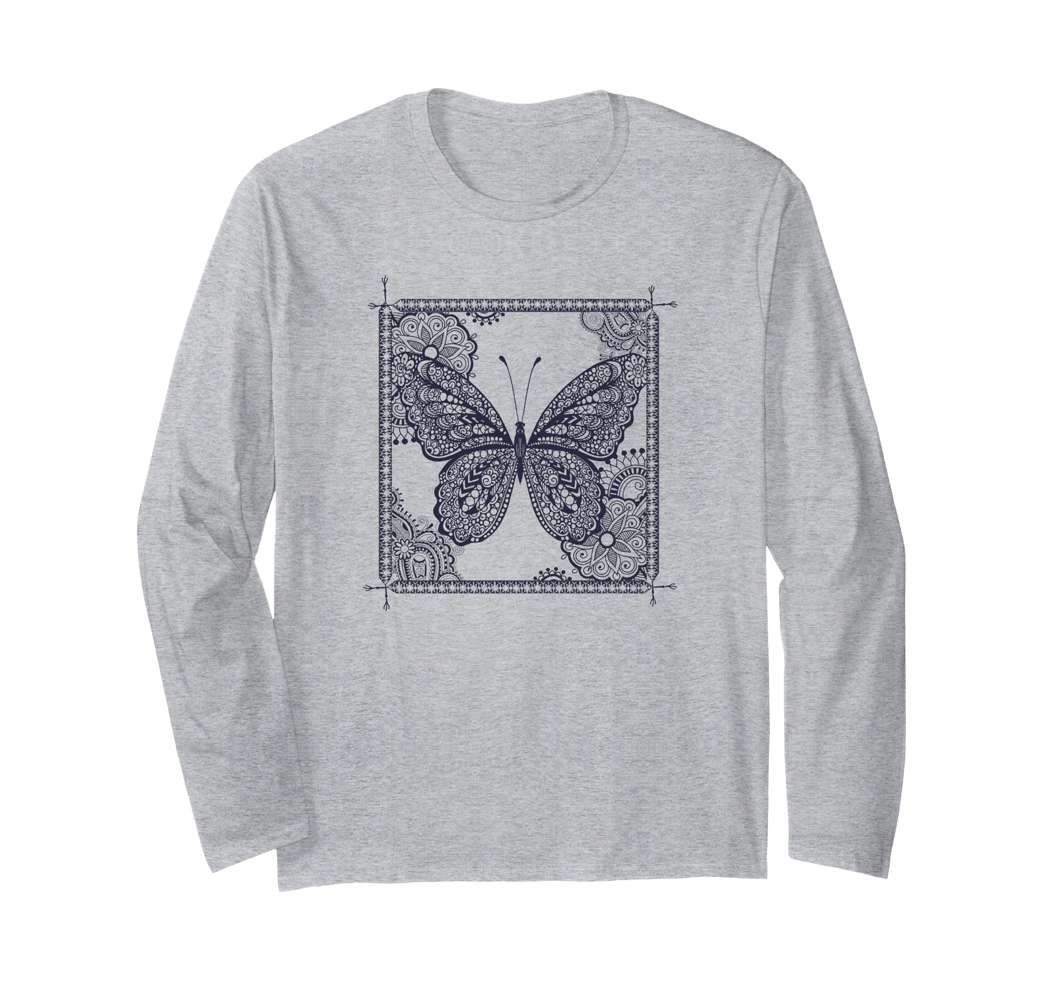 Trendy Henna Butterfly Framed 長袖Tシャツ