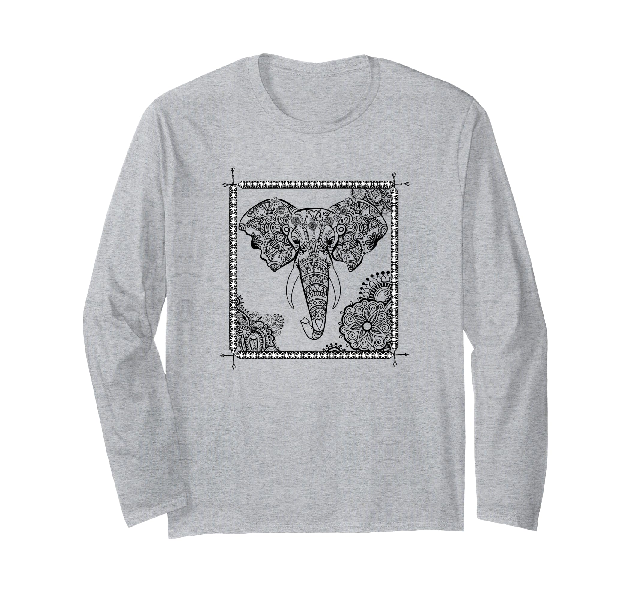 Trendy Henna Elephant Face Framed 長袖Tシャツ