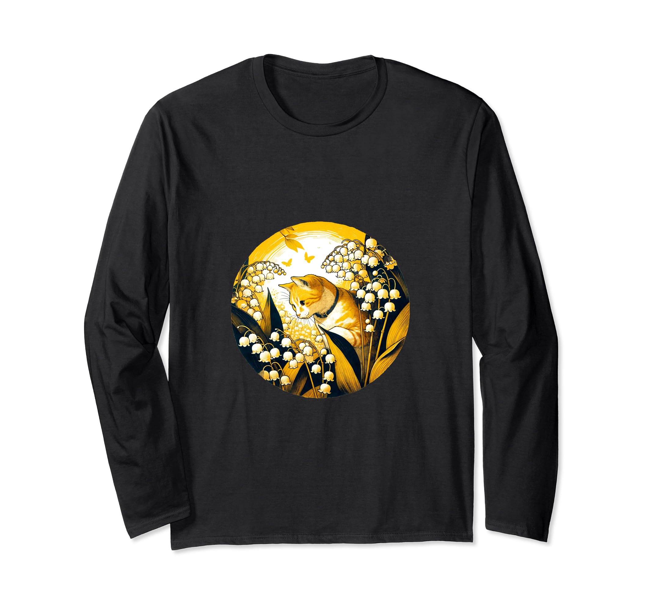 ハッピー オレンジ トラ 猫 アート トラ スズラン 長袖Tシャツ(4)