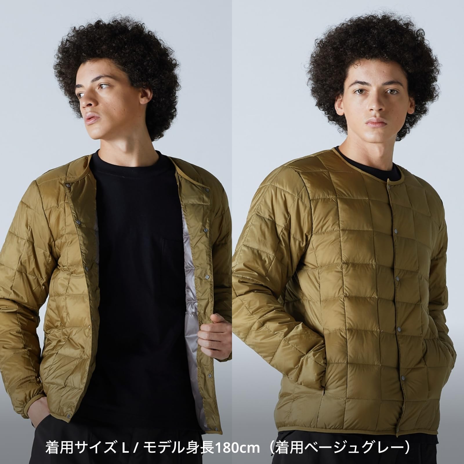 [タイオン] メンズ ベーシック オーバーサイズ クルーネックボタン ダウンジャケット 104OS カーキ XL