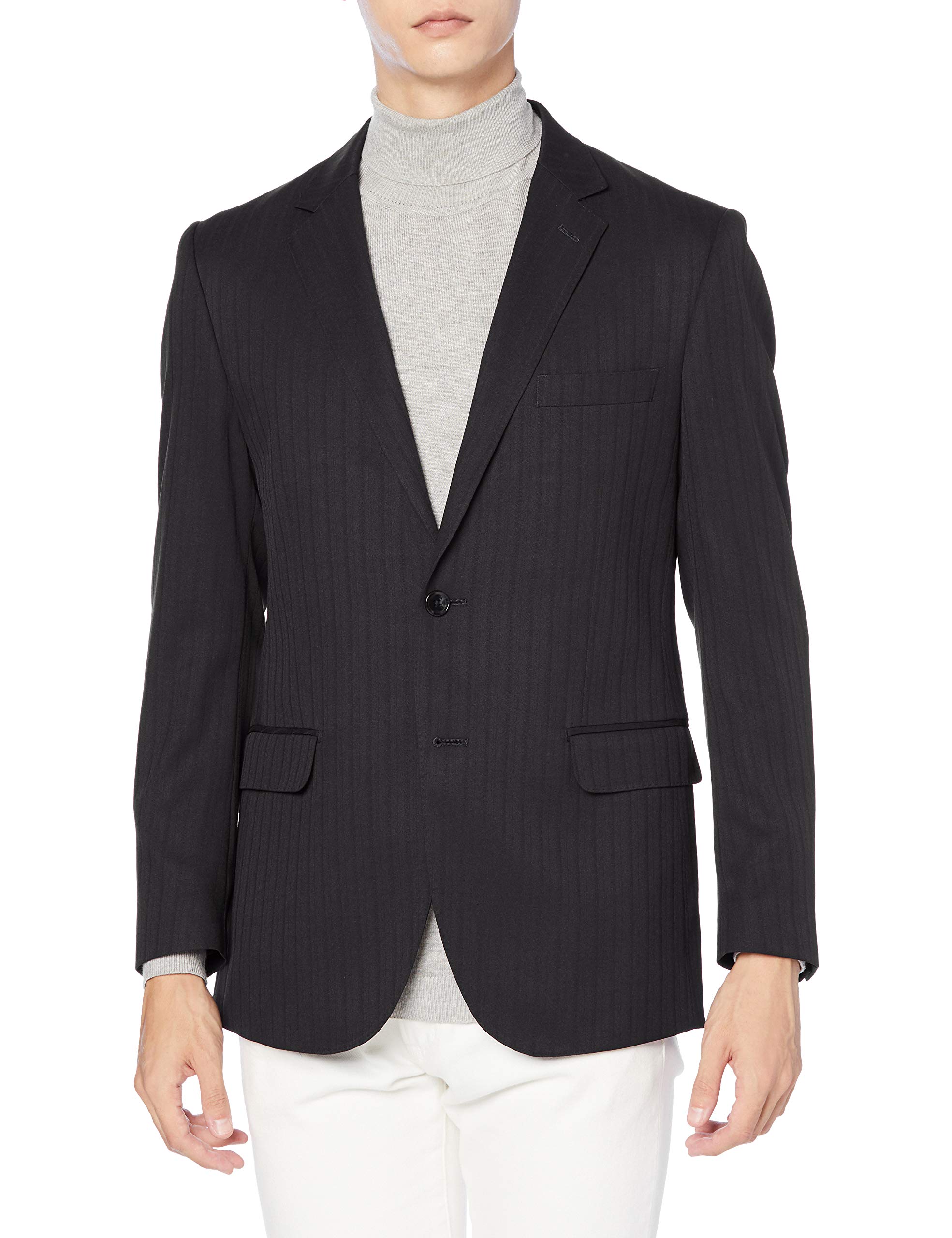 [ポジターノ] ストレッチ アンコン スリムジャケット メンズ 2つ釦 シャドーストライプ ジャケット ブラック A-S