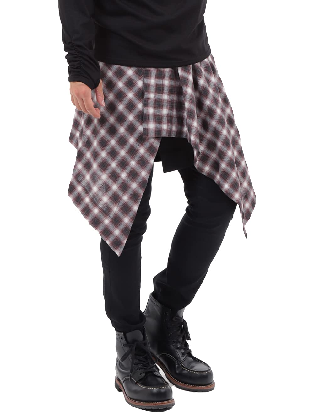 (アズスーパーソニック) AS SUPER SONIC スカート 巻きスカート アシメ モード系 チェック メンズ (Free, ブラックブラウン)