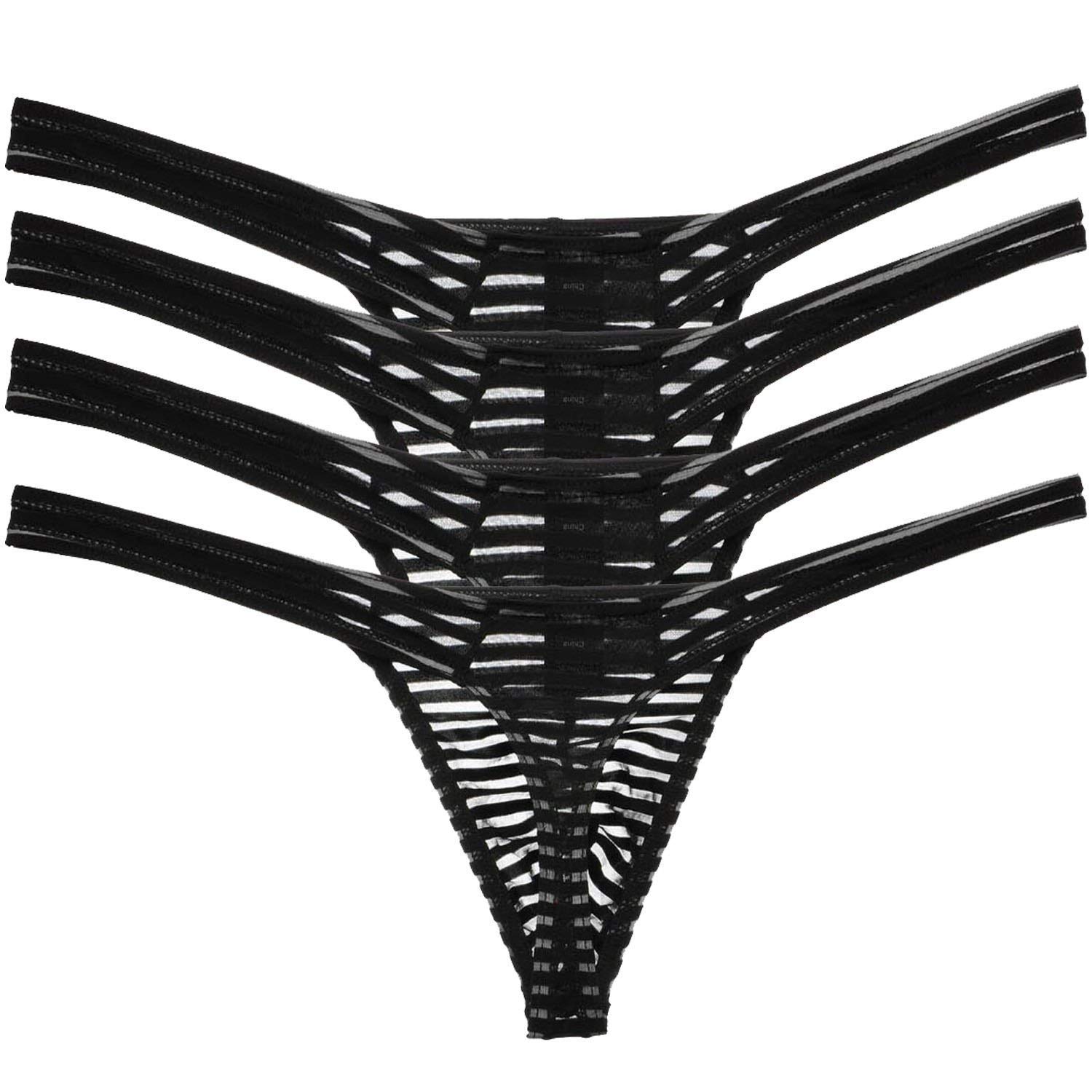 CSMARTE Tバック 下着 メンズ インナーウェア 通気性 伸縮性 半透明 速乾 (4 枚黒い, M)