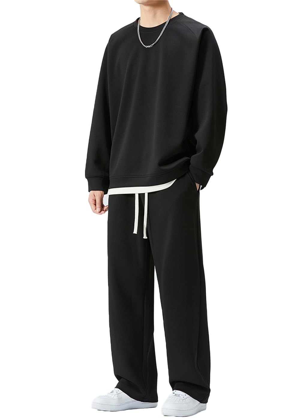 [Atkata] ルームウェア メンズ 秋服 スウェット メンズ 上下 ジャージ メンズ 上下セット 部屋着 メンズ セットアップ 長袖 ゆったり フェイクレイヤード 無地 おしゃれ 春 秋 ブラック black M(4)