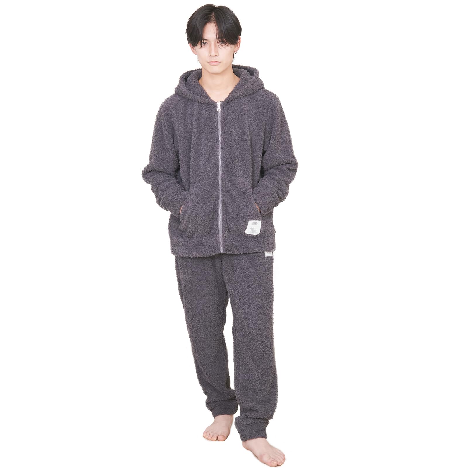 [Luanna Jena] ルームウェア メンズ パジャマ 上下セット ふわもこ 前開き ジップアップ 長袖 & ロングパンツ 誕生日 プレゼント ギフト QWHIM01 (L, チャコールグレー)(4)