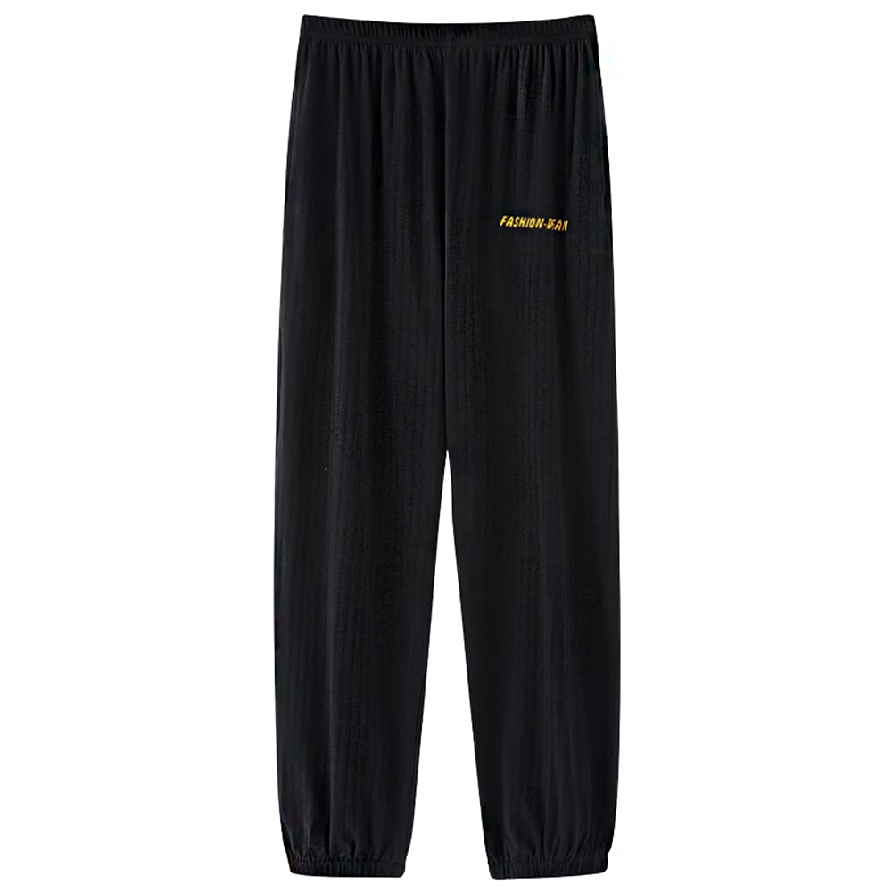 [NANJUN] ルームパンツ メンズ パジャマパンツ 大きいサイズ ロングパンツ 綿 ゆったり ストレッチ 肌に優しい 吸汗 通気 外でも使える 春 夏 秋 冬(skn001-Y56Black-XL)