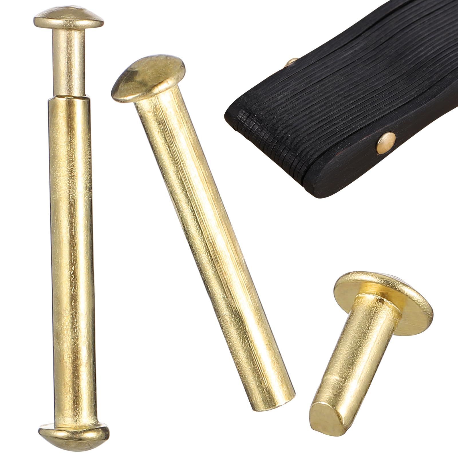 EXCEART 扇子修理用シャフトリベット ナット 2セット 丸帽 直径3mm 全長21mm ゴールド ステンレス製 折..