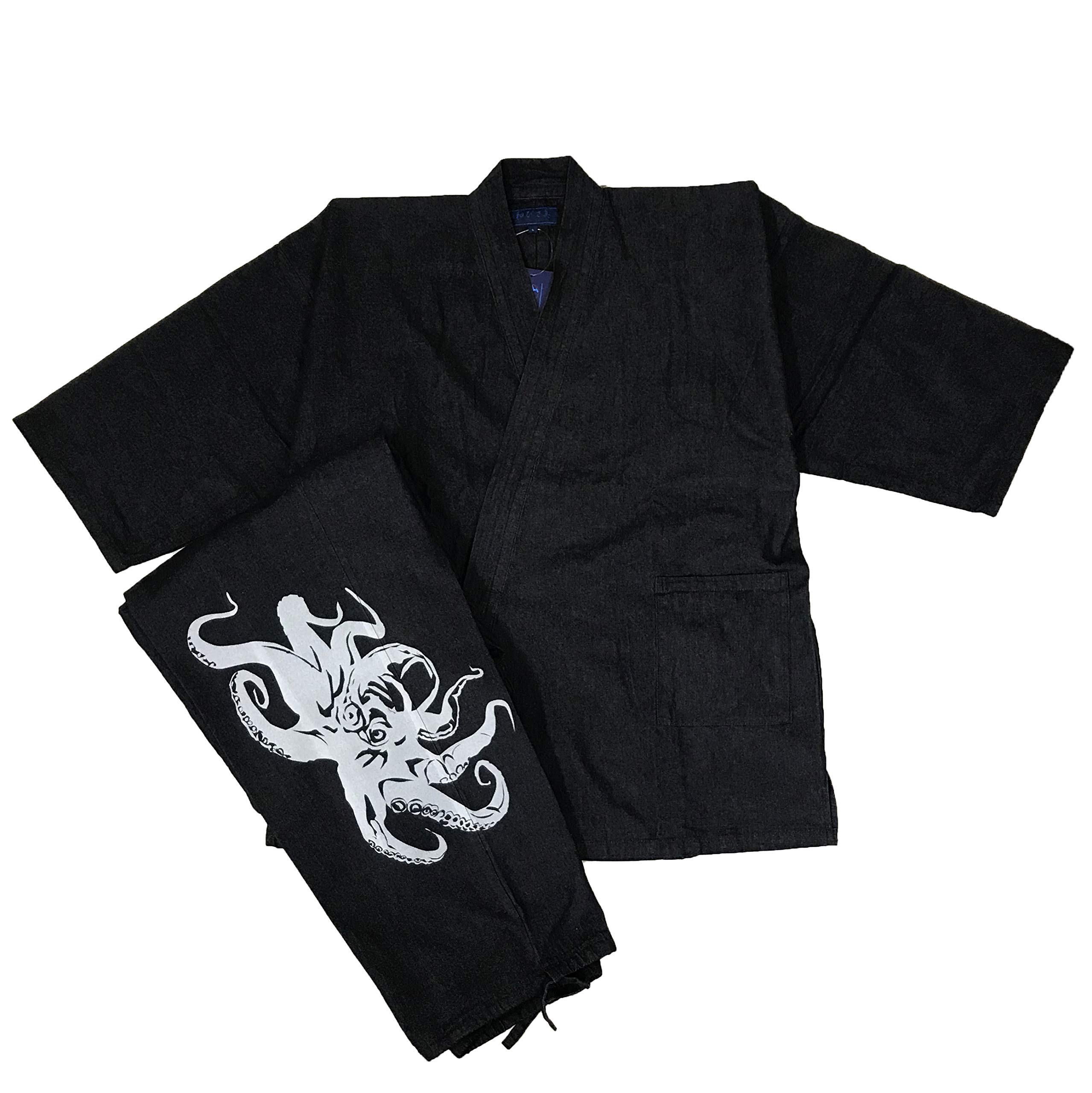 [江戸てん] 作務衣 デニム生地 （綿100％） しっかりしているのに柔らかい さむえ 通年 メンズ 紺 オリ..