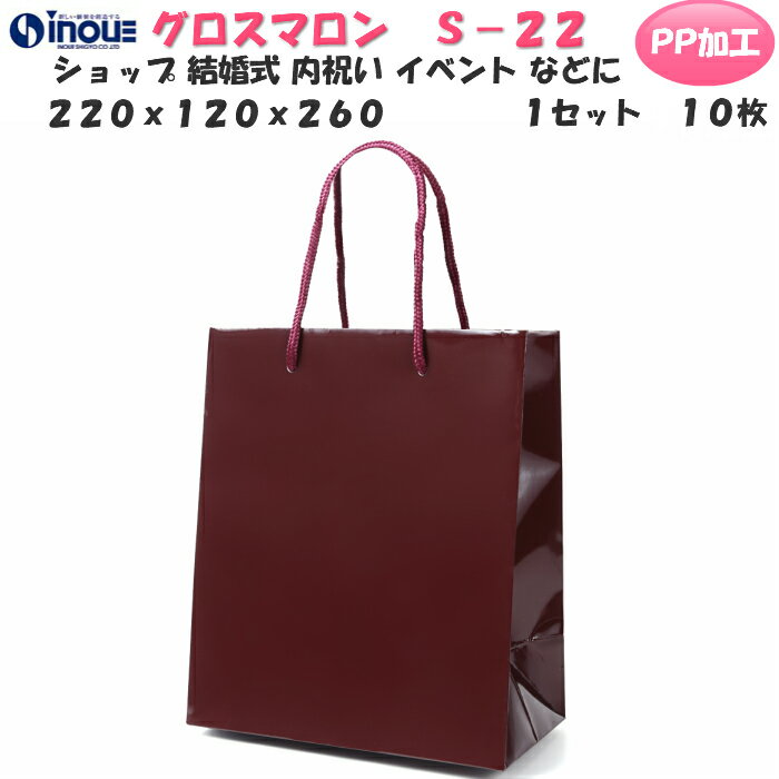 高級 紙袋 手提げ紙袋 グロスマロン S-22 1セット10枚 220x120x260 表面PP加工|小 ミニ ギフト用 ラッピング ラッピング用 法事 手提げ...