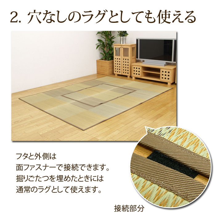 い草 掘りこたつ用 カーペット 191×300cm くりぬき:90×150cm 裏付き フローリング用「 DXピア 」【IB】 ブルー ベージュ掘りごたつ 堀コタツ 掘りこたつ センターラグ フローリング用ラグ リビング 夏用 畳マット [3]