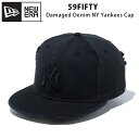 ニューエラ ダメージ デニム NY ヤンキース MLB メジャー 59FIFTY キャップ 5950 大きいサイズ NEW ERA ユニセックス フラットバイザー 帽子 おしゃれ かっこいい ブランド