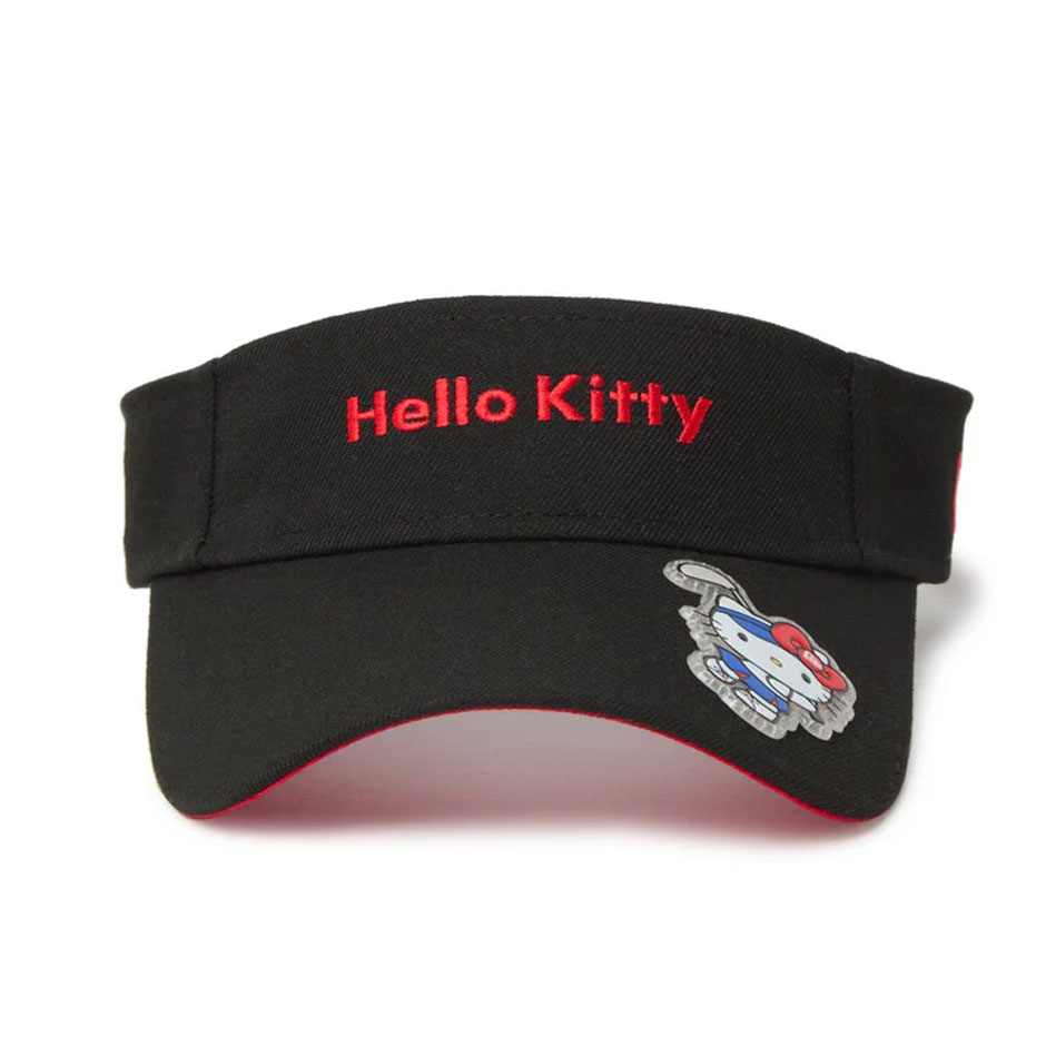 ニューエラ ゴルフ ハローキティ サンバイザー レディース コラボ キティちゃん NEW ERA SUN VISOR キティサンバイザー コラボレーション 女性 サイズ調節可能 帽子 ウーマン ブランド かわいい KITTY GOLF SUN VISOR ブラック 黒 2