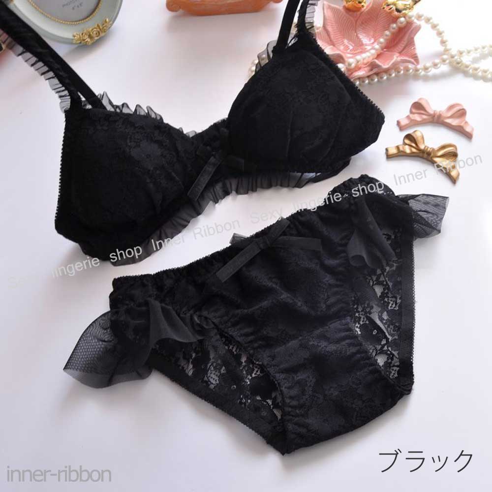 ノンワイヤー セクシーランジェリー セクシー ランジェリー ブラジャー ショーツ セット レース フリル リボン 下着 レディース ブラ＆ショーツ ブラ ブラセット ブラショーツ 上下セット ワイヤーなし ワイヤレスブラ 痛くない M L LL サイズ