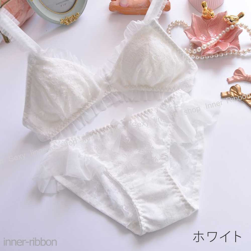ノンワイヤー セクシーランジェリー セクシー ランジェリー ブラジャー ショーツ セット レース フリル リボン 下着 レディース ブラ＆ショーツ ブラ ブラセット ブラショーツ 上下セット ワイヤーなし ワイヤレスブラ 痛くない M L LL サイズ
