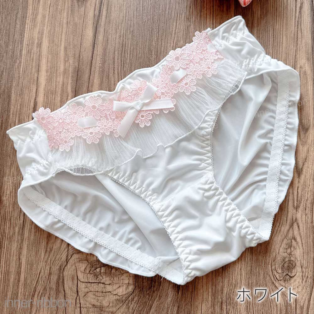 下着 ショーツ ランジェリー スタンダード フルバック フロント フラワー 刺繍 レース リボン 可愛い キュート ラブリー 通販 lingerie レディース 女性 女子 大人 学生 M L LL 3L サイズ 大きいサイズ 単品ショーツ 通気 美尻 すっぽり 肌着 RB037 2