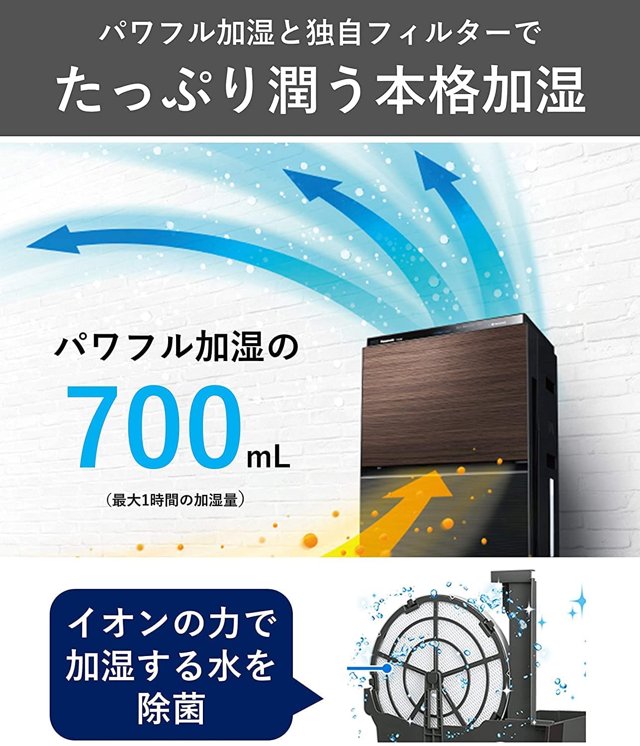 パナソニック加湿空気清浄機ナノイーX搭載~31畳花粉をパワフル吸引ハイクラスモデル木目調F-VC70XT-TM送料無料