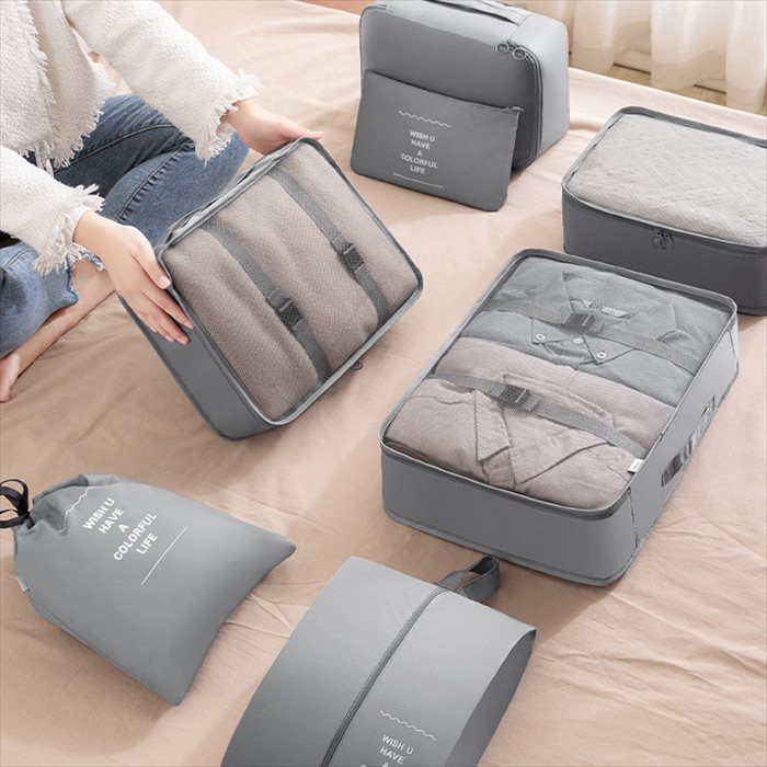 【2点購入で20%OFF！】★まとめ割り★トラベルポーチセット 旅行用 7点セット 便利 衣類 小物 仕分け ポリエステル素材 水濡れ安心 マリンブルー ブラック グレー おしゃれ コンパクト 軽量 insert-10006807 Journey Gill サンプル画像2