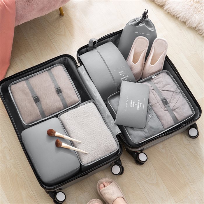 【2点購入で20%OFF！】★まとめ割り★トラベルポーチセット 旅行用 7点セット 便利 衣類 小物 仕分け ポリエステル素材 水濡れ安心 マリンブルー ブラック グレー おしゃれ コンパクト 軽量 insert-10006807 Journey Gill サンプル画像3