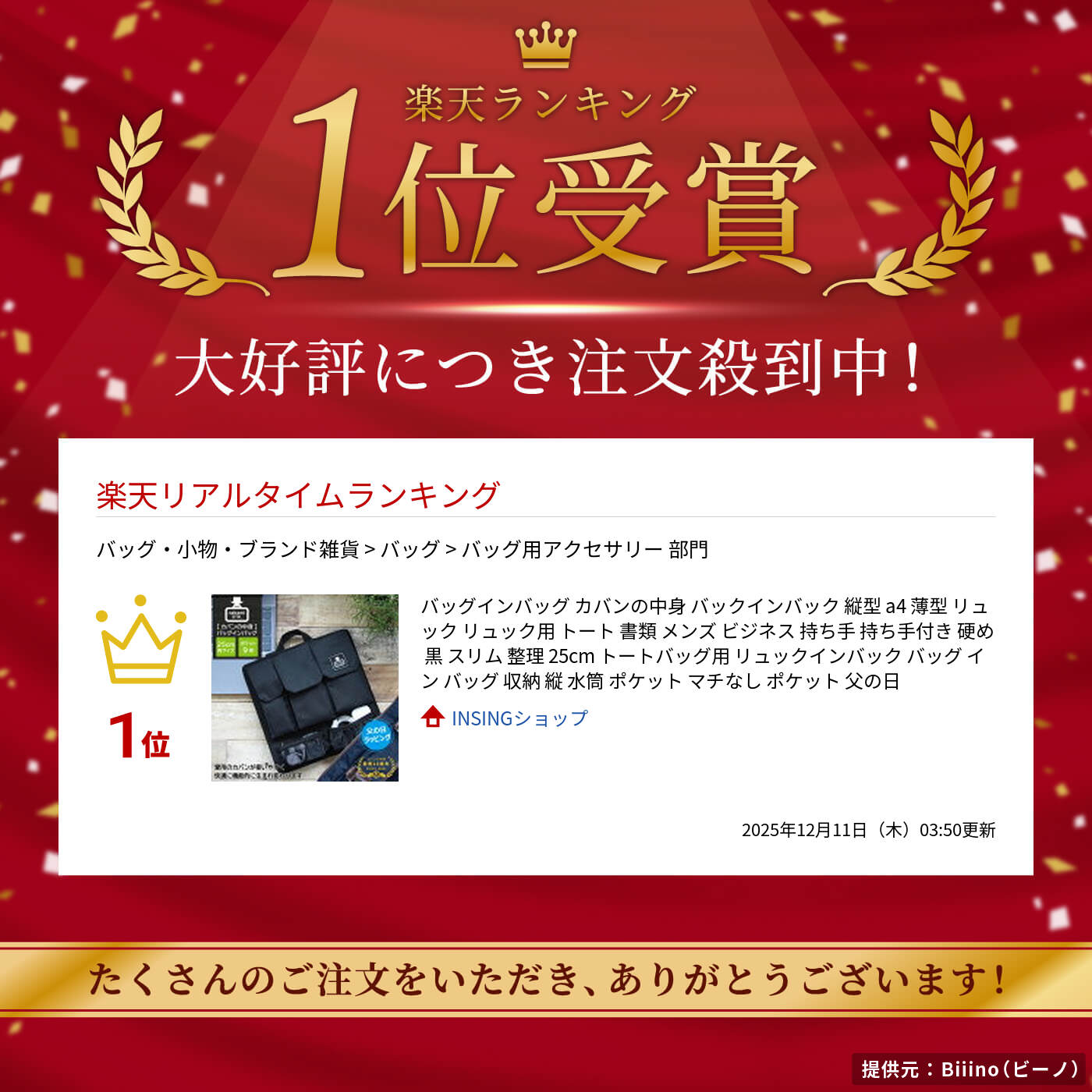 バッグインバッグ カバンの中身 バックインバック 縦型 a4 薄型 リュック リュック用 トート 書類 メンズ ビジネス 持ち手 持ち手付き 硬め 黒 スリム 整理 25cm トートバッグ用 リュックインバック 収納 縦 水筒 ポケット ポケット 父の日 ラッピング ギフト プレゼント insing-10000005 INSINGショップ サンプル画像2