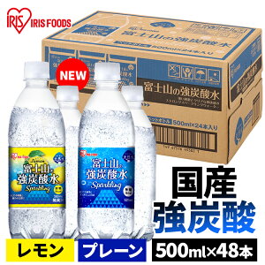 炭酸水 強炭酸水 【500ml×48本】富士山の強炭酸水500ml×48本 プレーン ラベルレス レモン 強炭酸水 500ml 強炭酸 48本 ケース 水 ミネラルウォーター 炭酸 炭酸水 みず アイリスフーズ