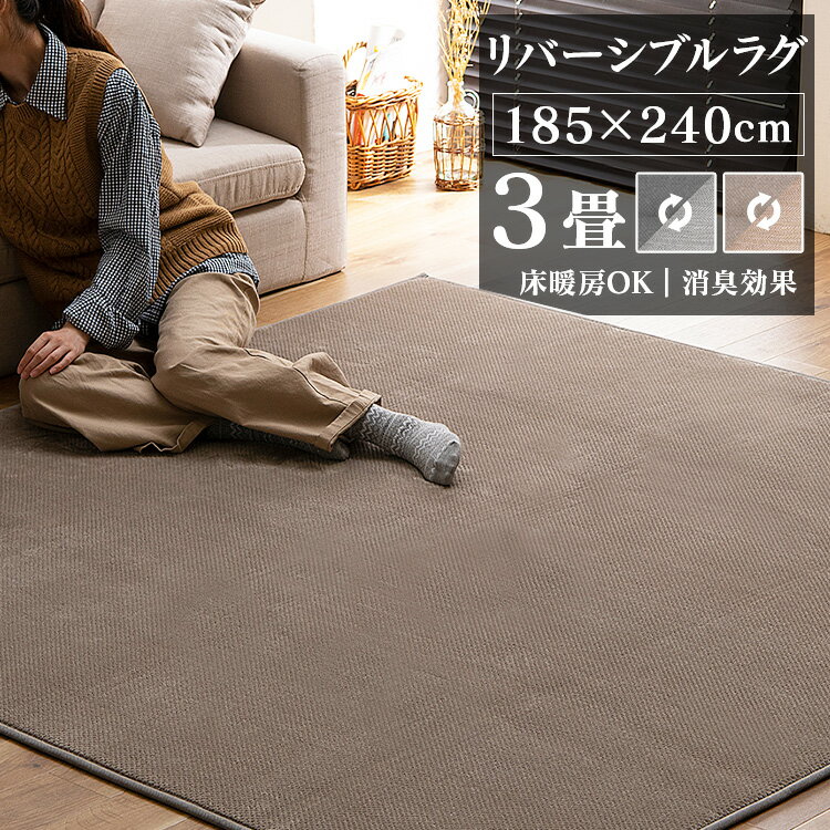 ラグ 3畳 185×240cm 通年 ラグマット リバーシブルラグ オールシーズン ヘリンボーン×ドットベロア送料無料 敷物 絨毯 マット リビング ホットカーペット対応 オールシーズン 滑止め付 アイリスオーヤマ 北欧 ORG-H1824 床暖房対応 消臭 新生活