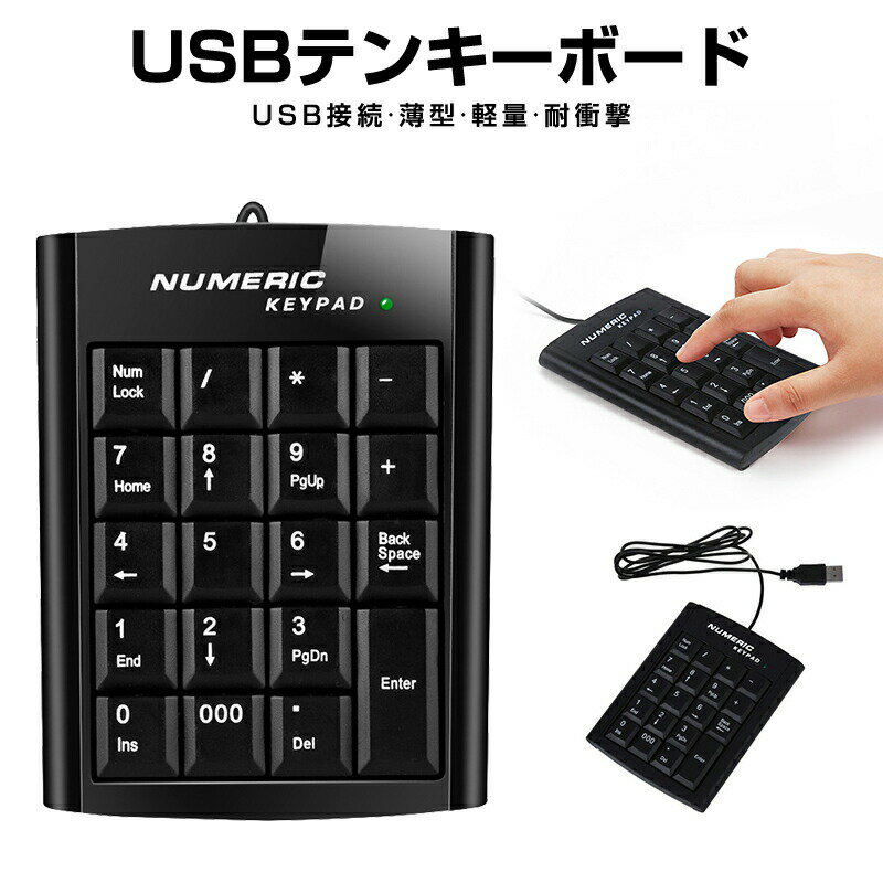 テンキーボード キーパッド Windows Mac対応 リモート 有線 キーパッド 数値パッド 数字入力 キーボード テレワーク ブラック コンパクト ノートP...