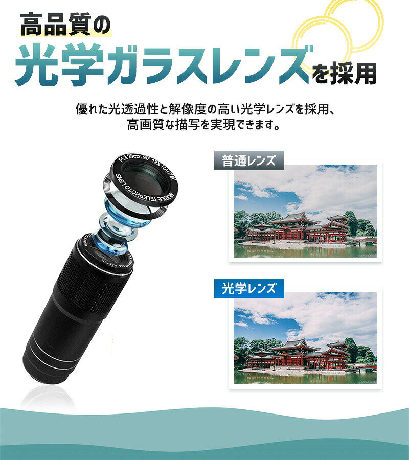12倍望遠レンズ 望遠レンズ 単眼鏡 携帯用望遠レンズ アイカップ付き スマホカメラレンズ Lens スマホ用レンズ スマートフォンレンズ 撮影機器 iphone12 iphone カラスレンズ セルカレンズ アルミニウム 収納袋 クリップ式 ライブ用 ブレない 軽量 高画質 コスパ inskk-10000002 inskk サンプル画像3