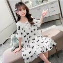 キッズ 寝巻 パジャマ 半袖 女の子 リボン柄 レース付き ワンピース 柔らかい よい通気性 かわいい ルームウェア ジュニア お誕生日 プレゼント 送料無料