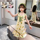 【楽天スーパーSALE 10%OFF】子供 ルームウェア ワンピース リボン キッズ 女の子 パイナップル 薄手 夏 肌触りがよい ジュニア プレゼント 子供ファッション かわいい 送料無料