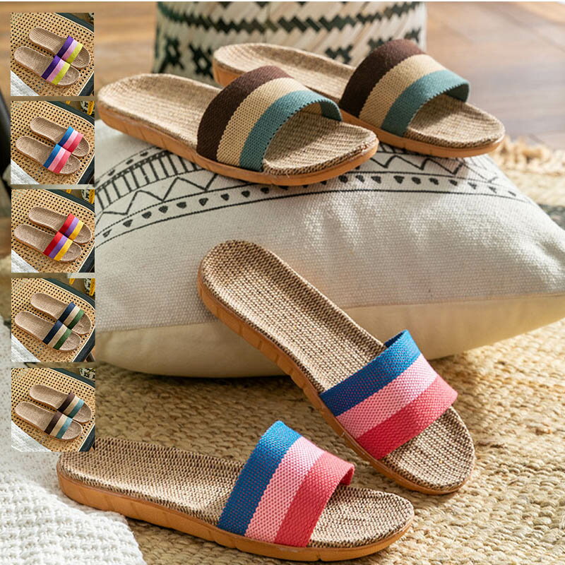 12/04 20:00-23:59【楽天スーパーSALE★20％OFF】美脚 可愛い夏用 亜麻 スリッパ ルームスリッパ ぺたんこ 男女 超軽量 ビーチサンダル プール 海 外出 旅行 夏 ビーチスリッパ　送料無料
