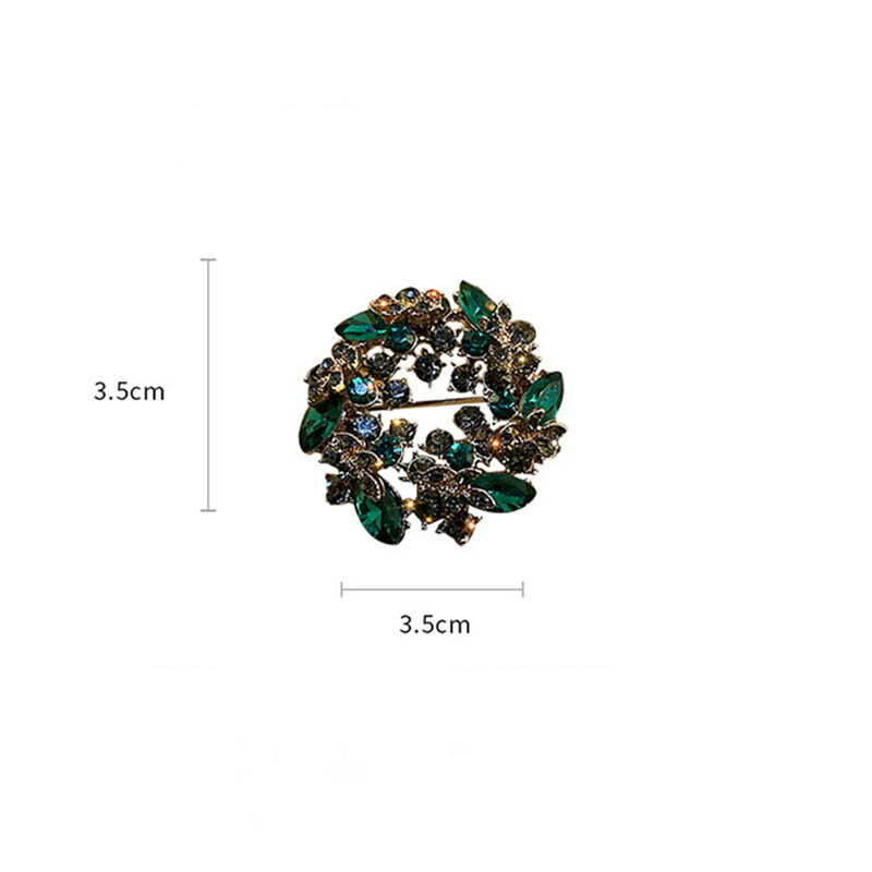 ブローチ 花輪 緑 グリーン おしゃれ 結婚式 ラインストーン キラキラ アクセサリー お呼ばれ ストールピン ピンバッチ 入学式 卒業式 演奏会 発表会 謝恩会 同窓会 成人式 送料無料