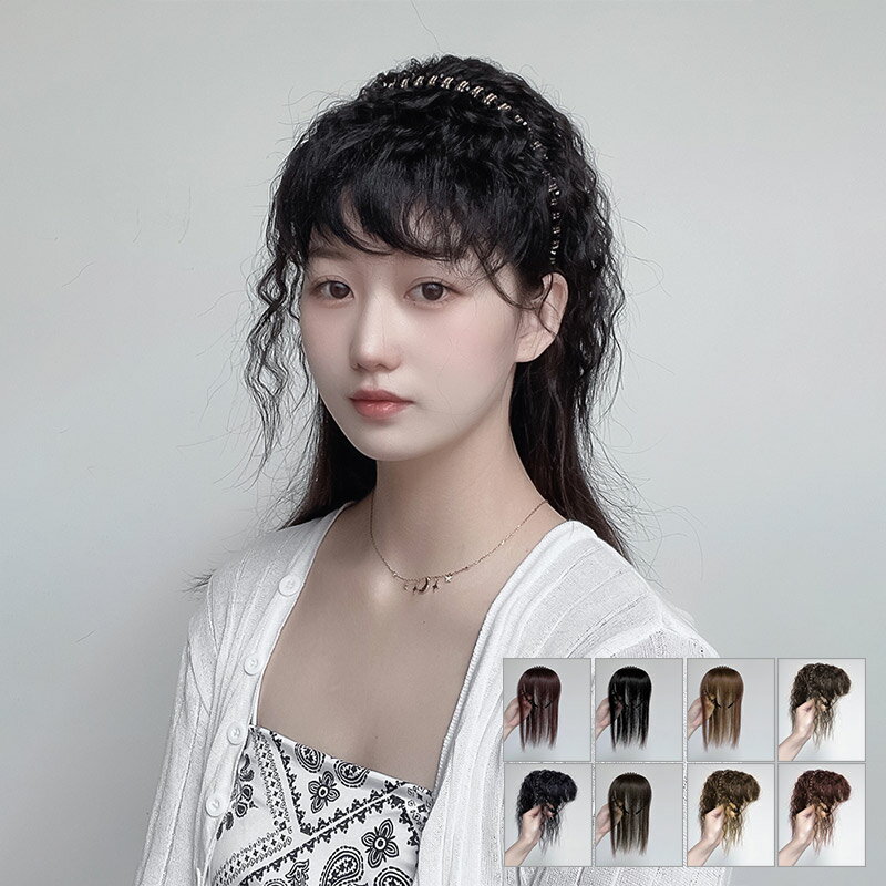 カチューシャ付 前髪ウィッグ エクステ 三つ編みカチューシャ ヘアバング シースルーバング ぱっつん前髪 ウイッグ エクステンション 付け毛 つけ毛 送料無料